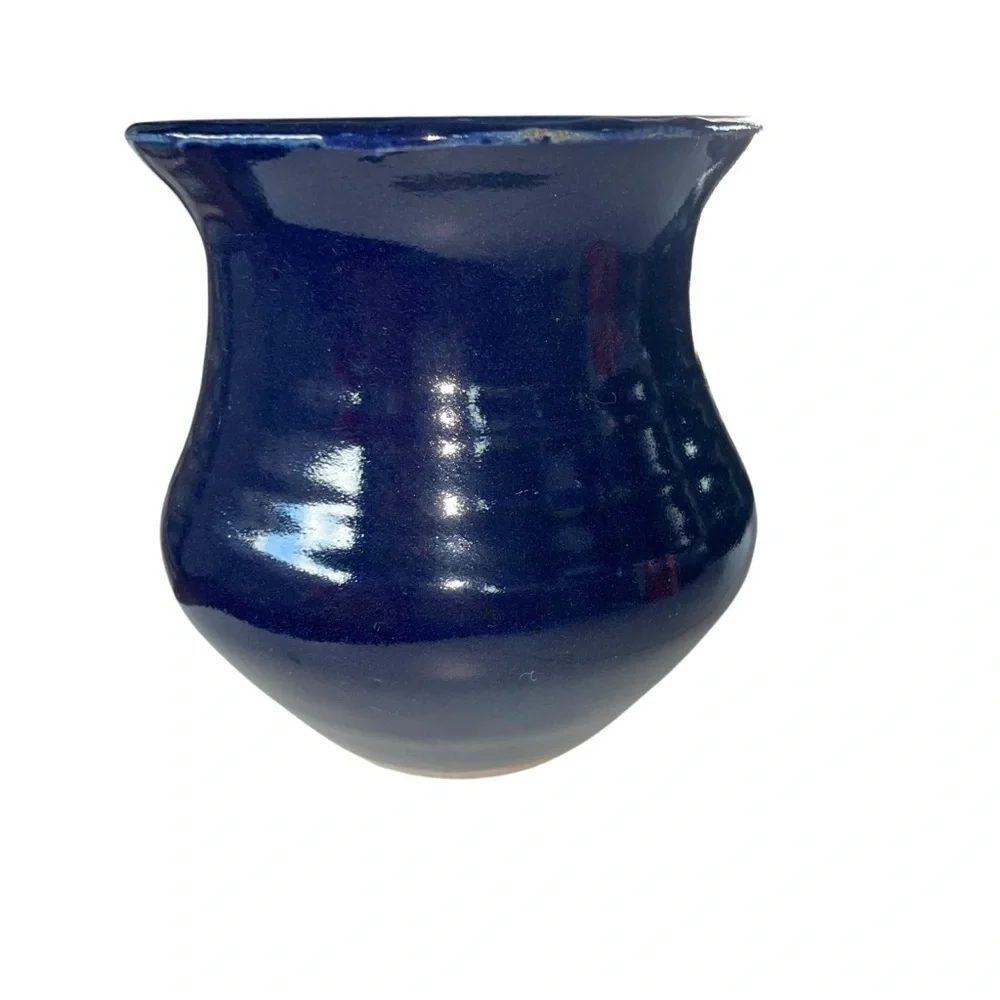 Handmade Cobalt Blue Ceramic Gloss Vase Signed Studio Pottery 5